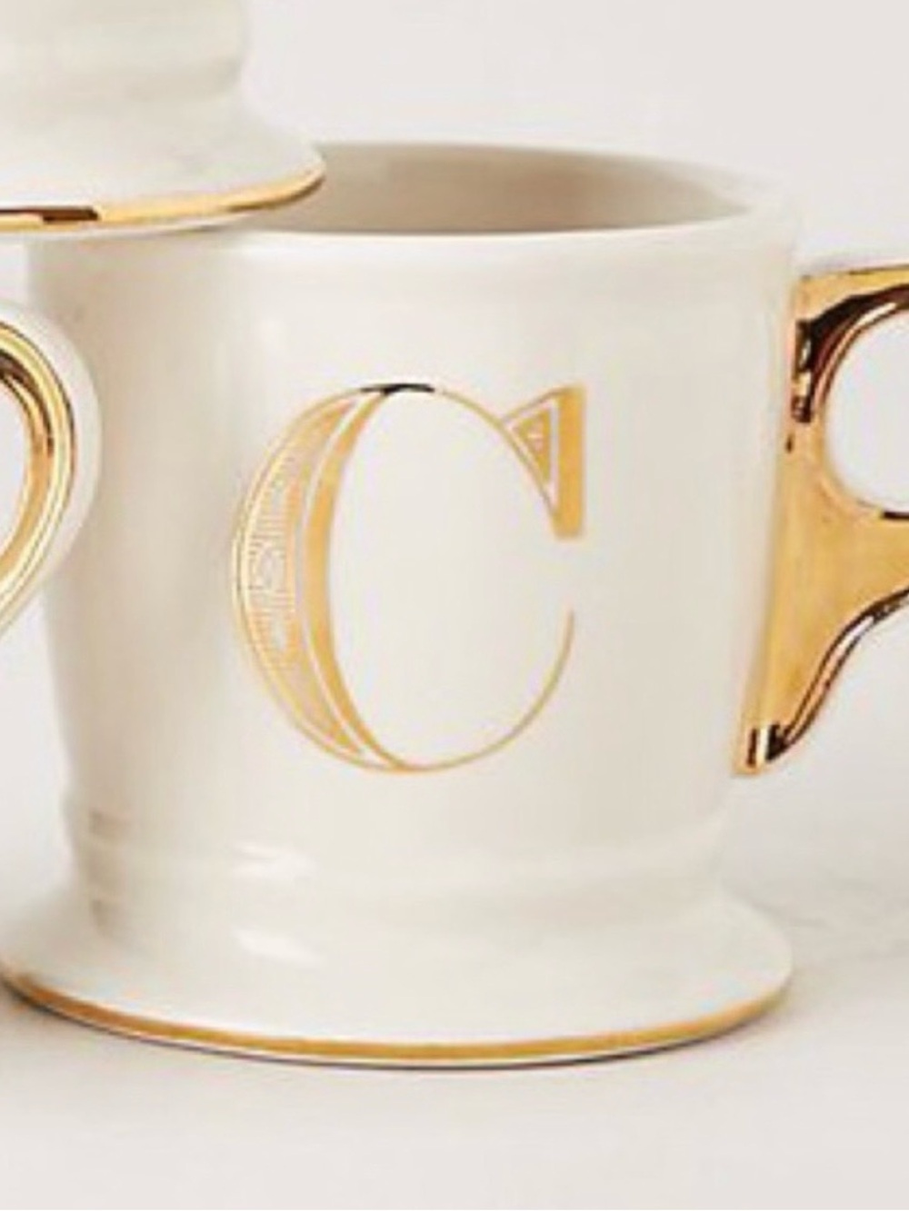 Anthropologie White and Gold Monogram Initial C Mug Cup